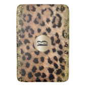Leopard Cheetah Animal Print Gold Glitzer Monogram Badematte (Vorderseite Vertikal)