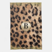 Leopard Cheetah Animal Print Gold Glitzer Monogram Geschirrtuch (Vertikal)