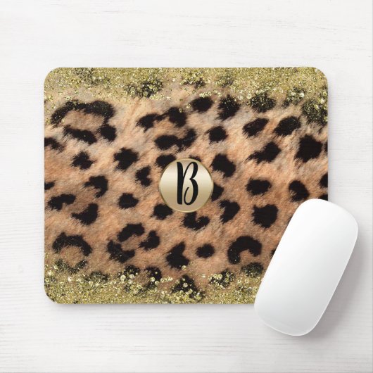 Leopard Cheetah Animal Print Gold Glitzer Monogram Mousepad (Mit Mouse)