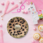 Leopard Cheetah Animal Print Gold Glitzer Monogram Pappteller (Party)