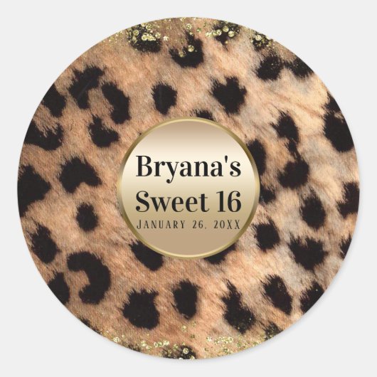 Leopard Cheetah Animal Print Gold Glitzer Monogram Runder Aufkleber (Vorderseite)