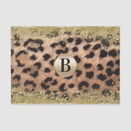Leopard Cheetah Animal Print Gold Glitzer Monogram Seidenpapier (Vorderseite)
