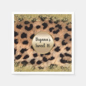 Leopard Cheetah Animal Print Gold Glitzer Monogram Serviette (Vorderseite)