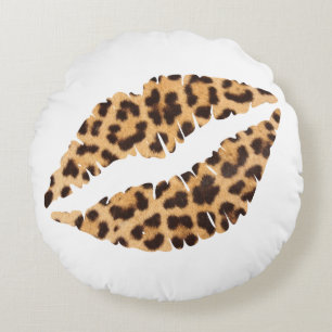 Leopard Cheetah Animal Print Mouth Lips Pillen Rundes Kissen