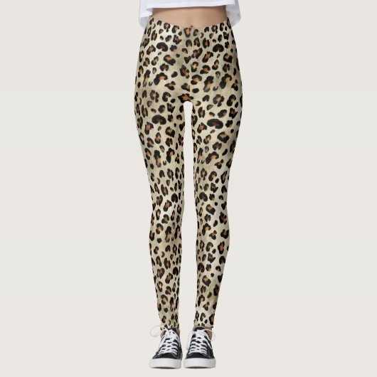 Leopard Cheetah Animal Print Pattern Beige Brown Leggings (Vorderseite)