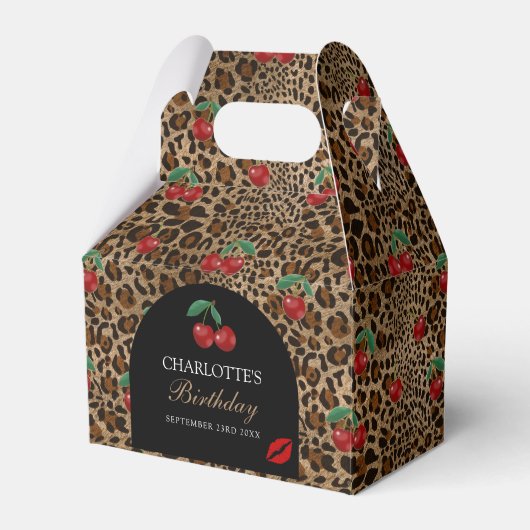 Leopard Cheetah Animal Print Red Cherries Geschenkschachtel (Vorderseite)