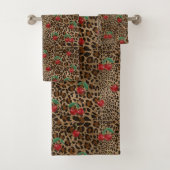 Leopard Cheetah Animal Print Red Cherry Badhandtuch Set (Insitu)