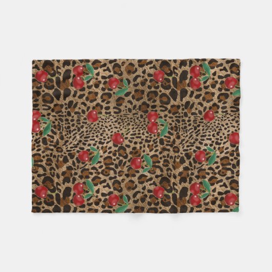 Leopard Cheetah Animal Print Red Cherry Pattern Fleecedecke (Vorderseite (Horizontal))