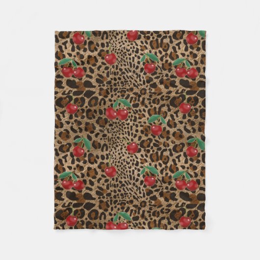 Leopard Cheetah Animal Print Red Cherry Pattern Fleecedecke (Vorderseite)