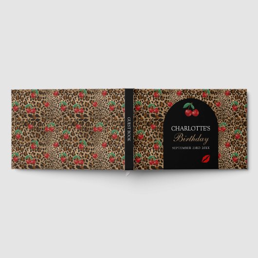Leopard Cheetah Animal Print Red Cherry Pattern Gästebuch (Voll)