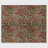 Leopard Cheetah Animal Print Red Cherry Pattern Geschenkpapier (Flach)