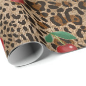 Leopard Cheetah Animal Print Red Cherry Pattern Geschenkpapier (Rolleneckpunkt)