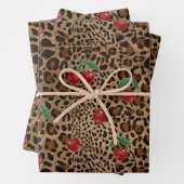 Leopard Cheetah Animal Print Red Cherry Pattern Geschenkpapier Set (Beispiel)