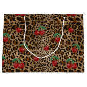 Leopard Cheetah Animal Print Red Cherry Pattern Große Geschenktüte (Vorderseite)