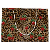 Leopard Cheetah Animal Print Red Cherry Pattern Große Geschenktüte (Rückseite)