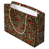 Leopard Cheetah Animal Print Red Cherry Pattern Große Geschenktüte (Rückseite Schrägansicht)