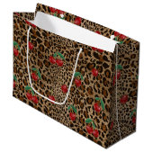 Leopard Cheetah Animal Print Red Cherry Pattern Große Geschenktüte (Vorderseite Schrägansicht)