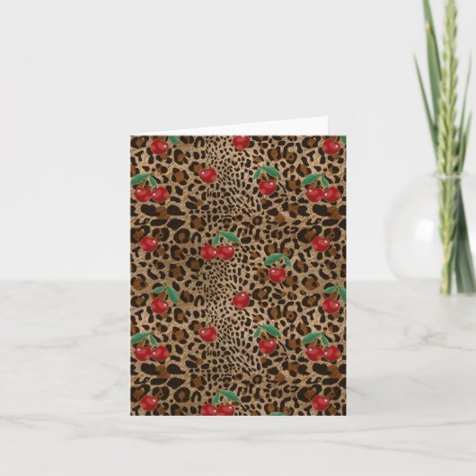 Leopard Cheetah Animal Print Red Cherry Pattern Karte (Vorderseite)