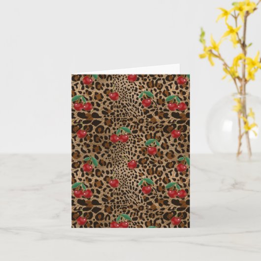 Leopard Cheetah Animal Print Red Cherry Pattern Karte (Gelbe Blume)