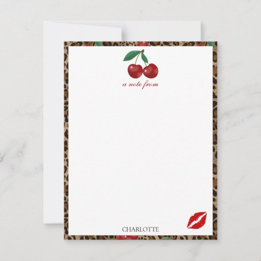 Leopard Cheetah Animal Print Red Cherry Pattern Mitteilungskarte (Vorderseite)