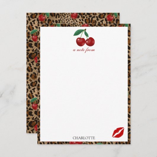 Leopard Cheetah Animal Print Red Cherry Pattern Mitteilungskarte (Vorne/Hinten)