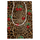 Leopard Cheetah Animal Print Red Cherry Pattern Mittlere Geschenktüte (Vorderseite)