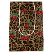 Leopard Cheetah Animal Print Red Cherry Pattern Mittlere Geschenktüte (Rückseite)