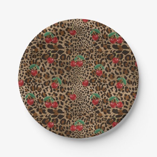 Leopard Cheetah Animal Print Red Cherry Pattern Pappteller (Vorderseite)