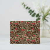 Leopard Cheetah Animal Print Red Cherry Pattern Postkarte (Stehend Vorderseite)