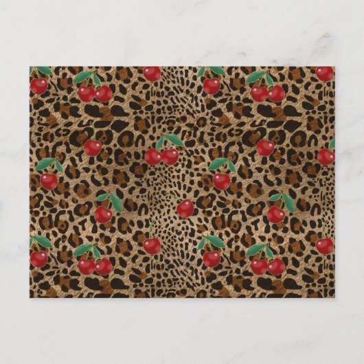 Leopard Cheetah Animal Print Red Cherry Pattern Postkarte (Vorderseite)