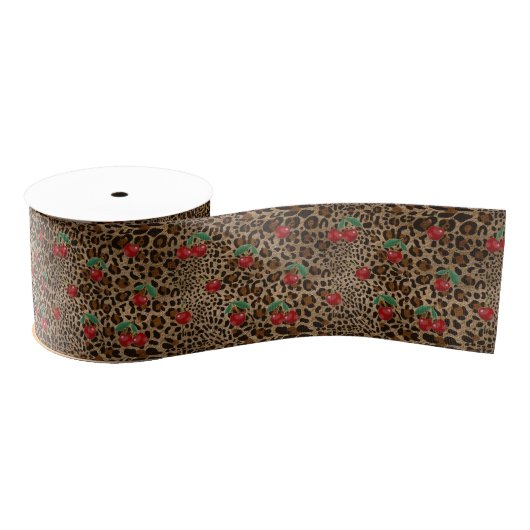 Leopard Cheetah Animal Print Red Cherry Pattern Ripsband (Spule)