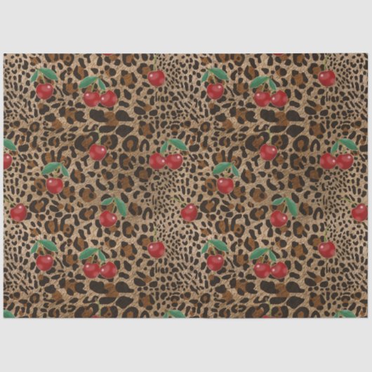 Leopard Cheetah Animal Print Red Cherry Pattern Seidenpapier (Vorderseite)