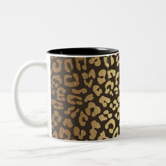Leopard Cheetah Animal Skin Print Modern Glam Gold Zweifarbige Tasse (Links)