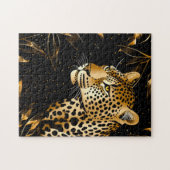Leopard Cheetah Black Gold Jungle Safari Blätter Puzzle (Horizontal)