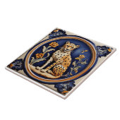Leopard Cheetah & Blume Dunkelblauer Antik Fliese (Seite)