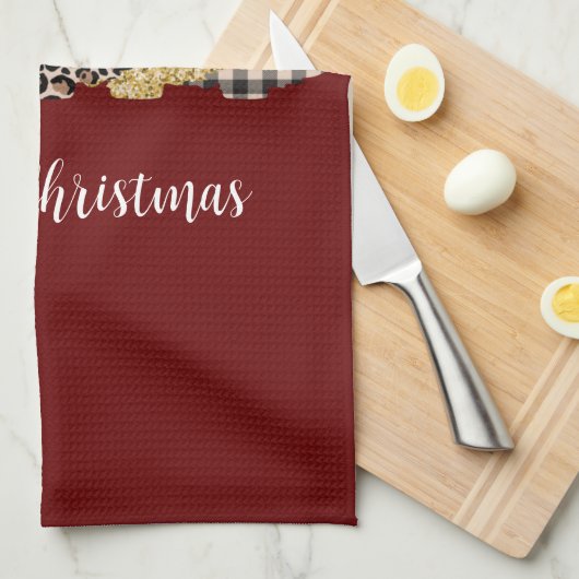 Leopard Cheetah Buffalo Karierte Weihnachtsbaumen Geschirrtuch (Viertel Falte)