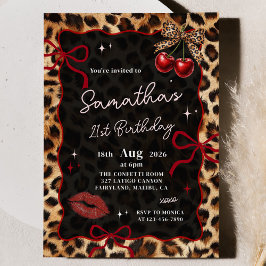 Leopard Cheetah Cherries Birthday Invitation Einladung