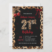 Leopard Cheetah Cherry 21st Birthday Invitation Einladung (Vorderseite)