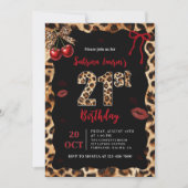 Leopard Cheetah Cherry 21st Birthday Invitation Einladung (Vorderseite)