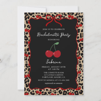 Leopard Cheetah Cherry Bachelorette Invitation Einladung
