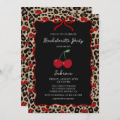 Leopard Cheetah Cherry Bachelorette Invitation Einladung (Vorne/Hinten)