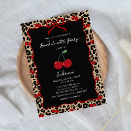 Leopard Cheetah Cherry Bachelorette Invitation Einladung