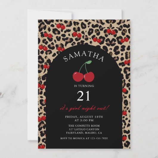 Leopard Cheetah Cherry Birthday Invitation Einladung (Vorderseite)