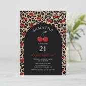 Leopard Cheetah Cherry Birthday Invitation Einladung (Stehend Vorderseite)
