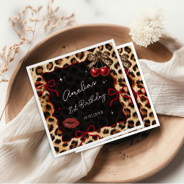 Leopard Cheetah Cherry Birthday Party Napkins Serviette