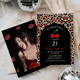 Leopard Cheetah Cherry Birthday Photo Invitation Einladung