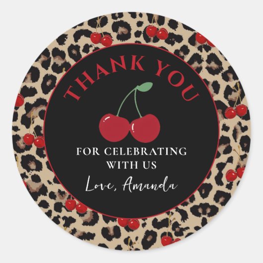 Leopard Cheetah Cherry Birthday Sticker (Vorderseite)