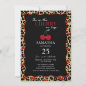 Leopard Cheetah Cherry On Top Birthday Invitation Einladung (Vorderseite)