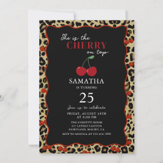 Leopard Cheetah Cherry On Top Birthday Invitation Einladung