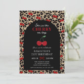 Leopard Cheetah Cherry On Top Birthday Invitation Einladung (Stehend Vorderseite)